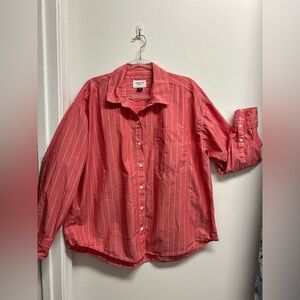American Eagle Outfitters Orange and White Striped Boyfriend Shirt